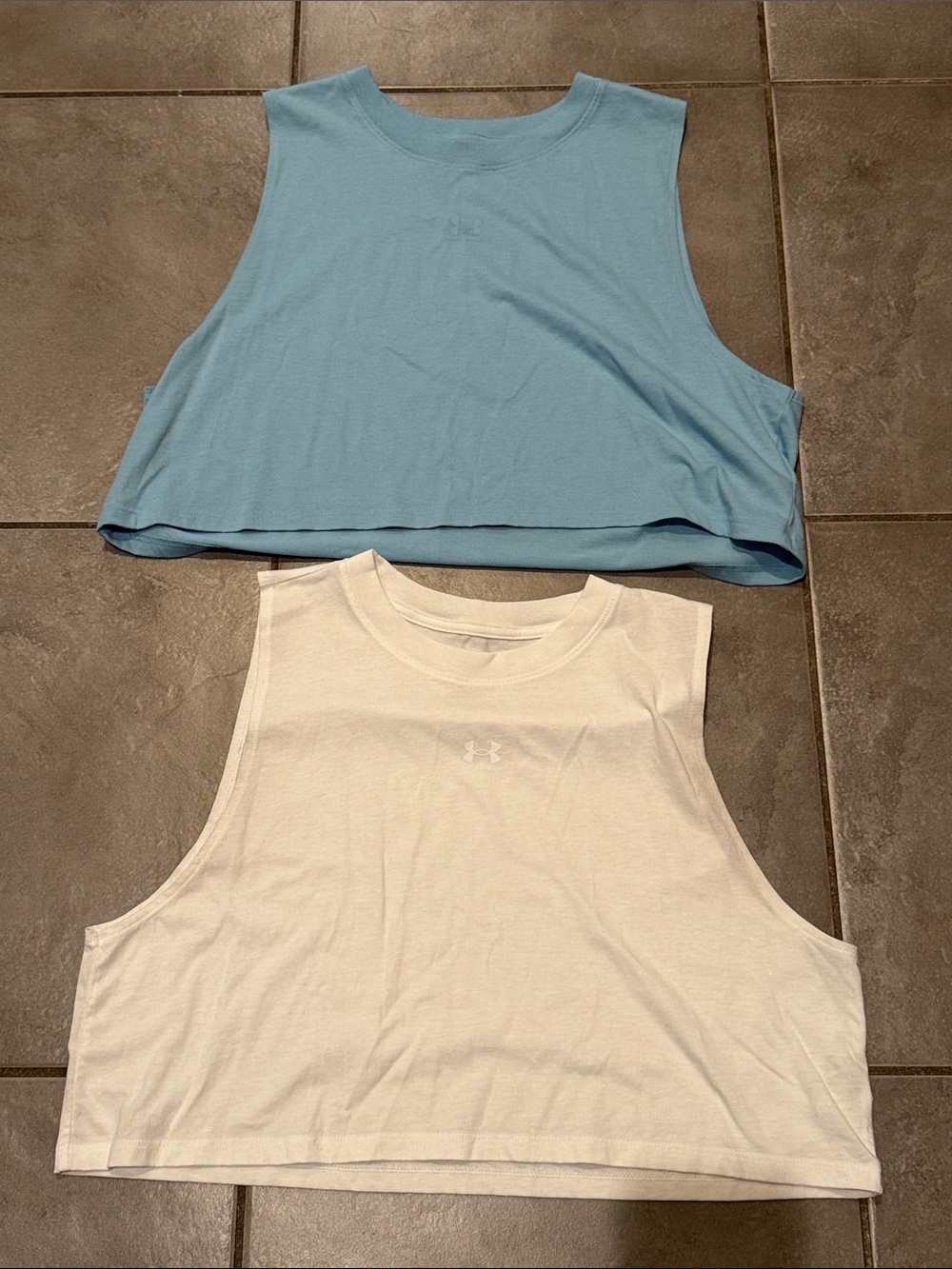 Under Armour Cropped Muscle Tanks — Light Blue & White Set